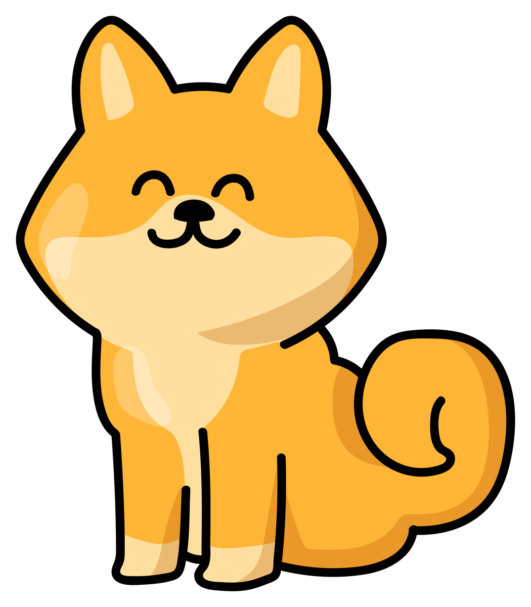 Anime dog sitting and smiling, puppy sticker. Funny dog cartoon character vector illustration for comics. Japanese manga, art and culture concept