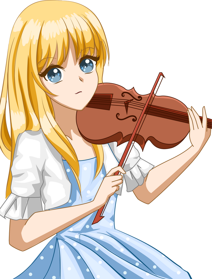 Beautiful anime girl playing violin character cartoon