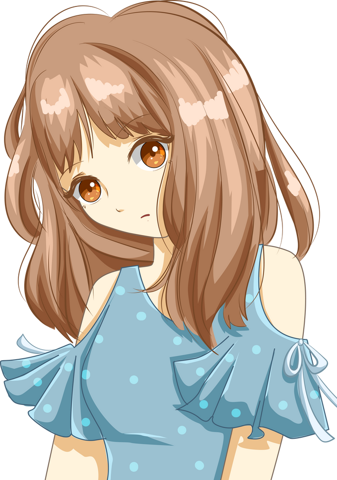 Beautiful anime girl with blue blouse character cartoon