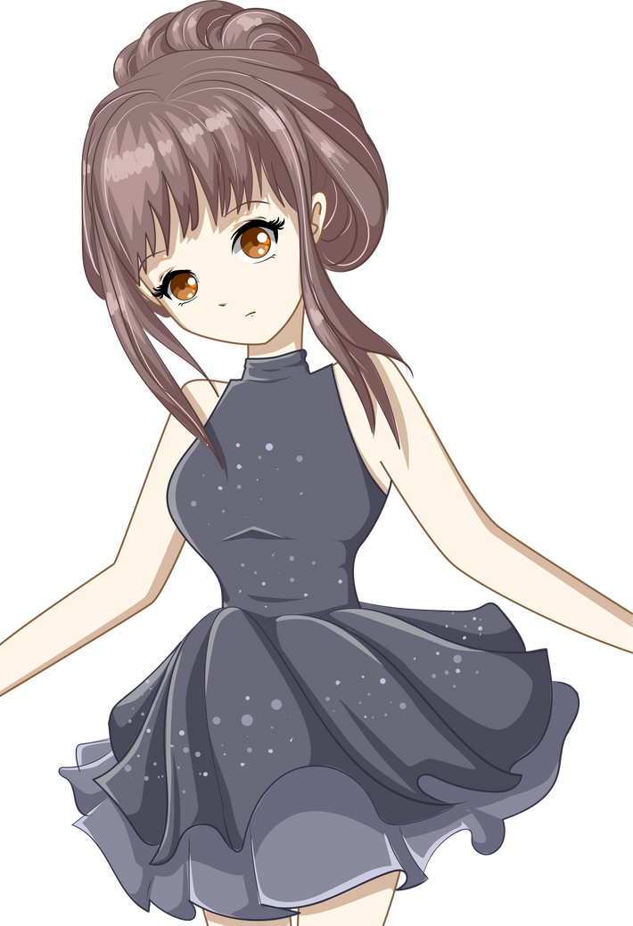 Beautiful anime girl wearing black dress character cartoon