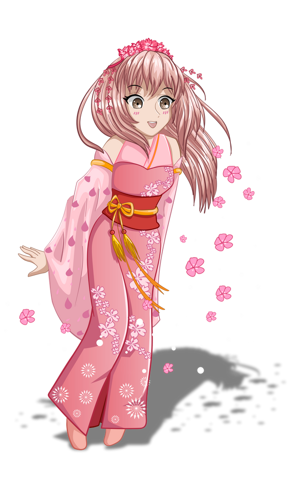 Beautiful anime girl Japanese wearing pink kimono cartoon