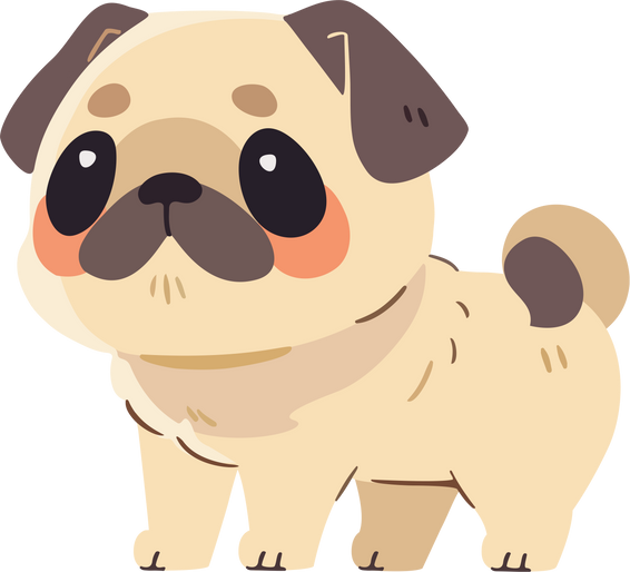 Cute pug puppy,  cartoon character.