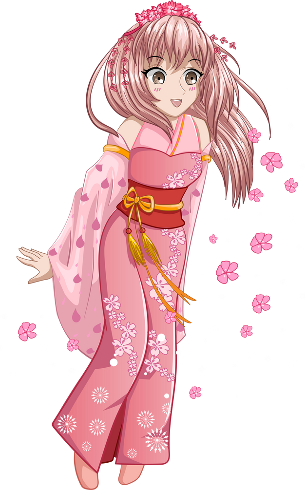 Beautiful anime girl Japanese wearing pink kimono cartoon